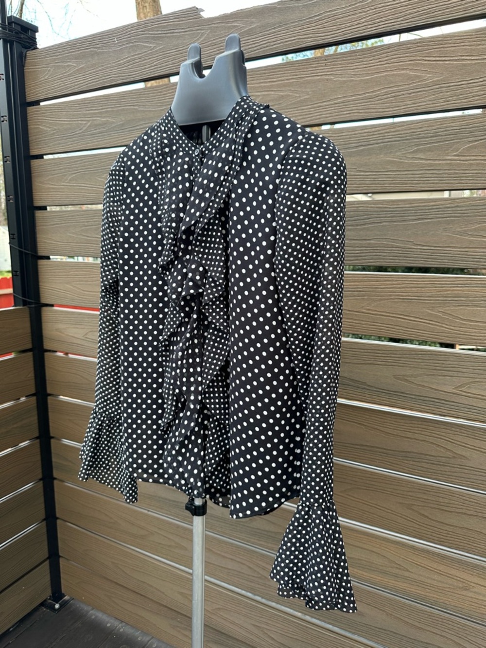 Joie Black and White Polka Dot Ruffle Blouse